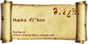 Hupka Ákos névjegykártya